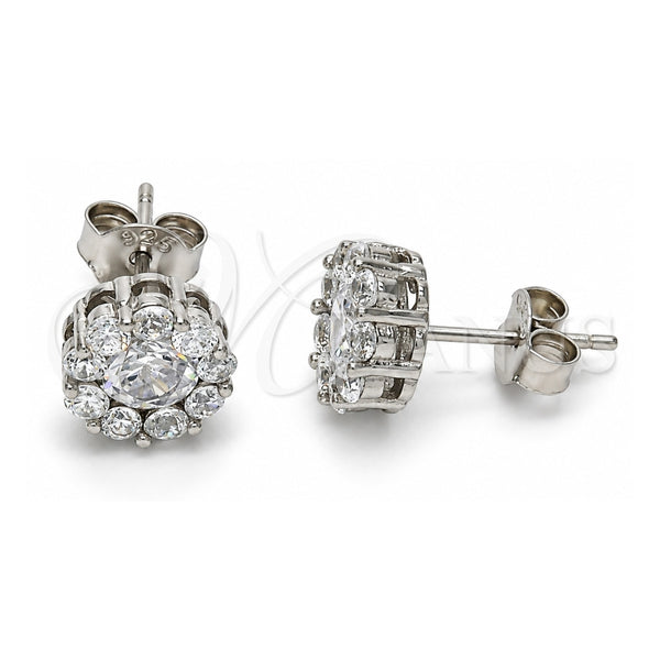 Sterling Silver Stud Earring, with White Cubic Zirconia, Polished, Rhodium Finish, 02.186.0021