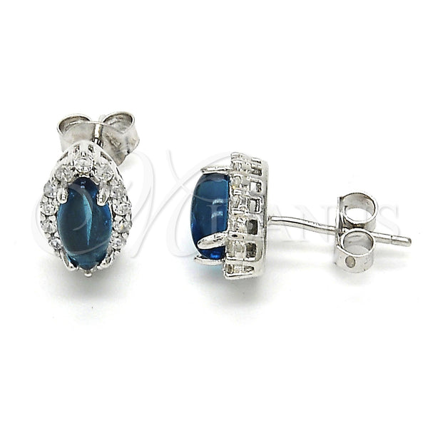 Sterling Silver Ring — Stud Earring with White and Blue Topaz Cubic — main product view — SKU 116112 | Plata 925 anillo — Stud Earring with blanco and Blue Topaz Cubic — SKU 116112