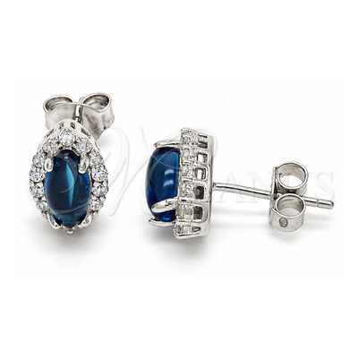 Sterling Silver Stud Earring, with White and Blue Topaz Cubic Zirconia, Polished, Rhodium Finish, 02.186.0024