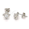 Sterling Silver Stud Earring, with White Cubic Zirconia and White Micro Pave, Polished, Rhodium Finish, 02.186.0026