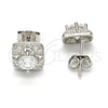 Sterling Silver Stud Earring, with White Cubic Zirconia and White Micro Pave, Polished, Rhodium Finish, 02.186.0027