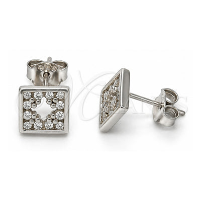 Sterling Silver Stud Earring, with White Cubic Zirconia, Polished, Rhodium Finish, 02.186.0030