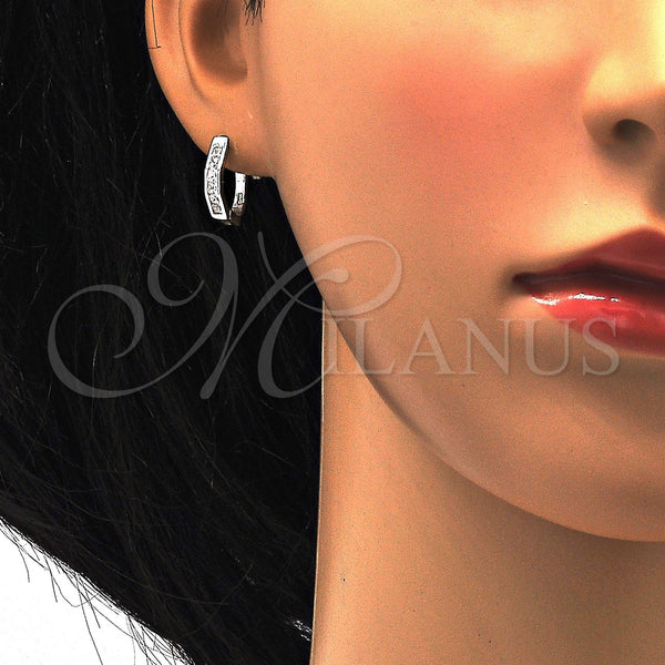 Sterling Silver Hoop Earrings — Huggie Hoop with White Cubic Zirconia Polished 02. — alternate product view — SKU 116124 | Plata 925 aretes de aro — Huggie Hoop with blanco Cubic Zirconia pulido 02. — SKU 116124