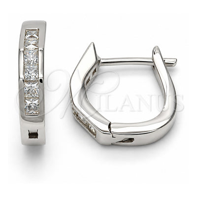 Sterling Silver Huggie Hoop, with White Cubic Zirconia, Polished, Rhodium Finish, 02.186.0036.15