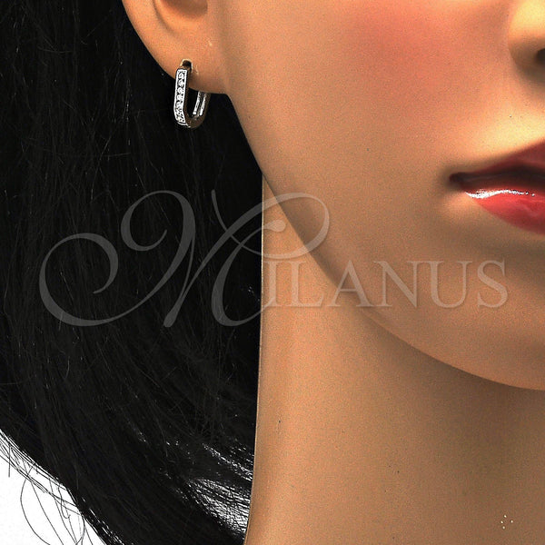 Sterling Silver Hoop Earrings — Huggie Hoop with White Cubic Zirconia Polished 02. — alternate product view — SKU 116127 | Plata 925 aretes de aro — Huggie Hoop with blanco Cubic Zirconia pulido 02. — SKU 116127