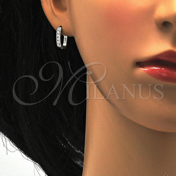 Sterling Silver Hoop Earrings — Huggie Hoop with White Cubic Zirconia Polished 02. — alternate product view — SKU 116130 | Plata 925 aretes de aro — Huggie Hoop with blanco Cubic Zirconia pulido 02. — SKU 116130