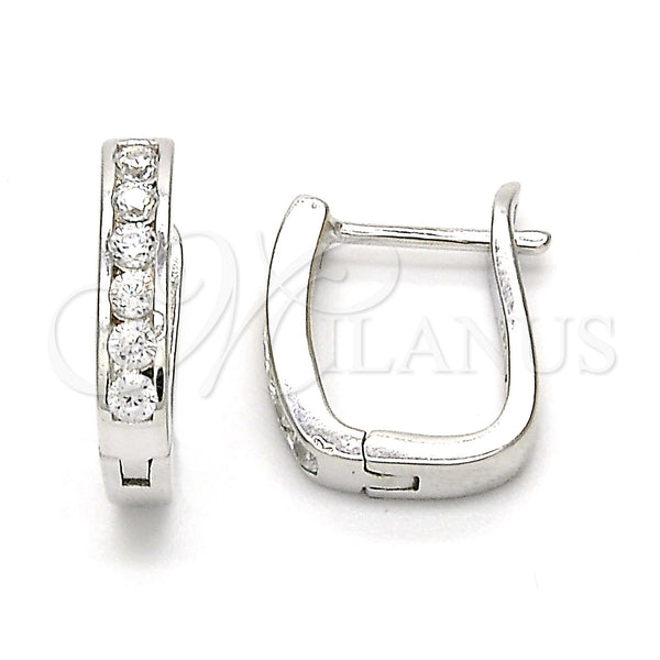 Sterling Silver Hoop Earrings — Huggie Hoop with White Cubic Zirconia Polished 02. — main product view — SKU 116130 | Plata 925 aretes de aro — Huggie Hoop with blanco Cubic Zirconia pulido 02. — SKU 116130