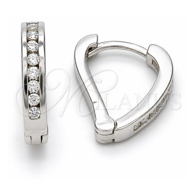 Sterling Silver Huggie Hoop, with White Cubic Zirconia, Polished, Rhodium Finish, 02.186.0044.10
