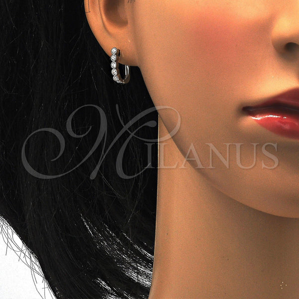 Sterling Silver Hoop Earrings — Huggie Hoop with White Cubic Zirconia Polished 02. — alternate product view — SKU 116133 | Plata 925 aretes de aro — Huggie Hoop with blanco Cubic Zirconia pulido 02. — SKU 116133