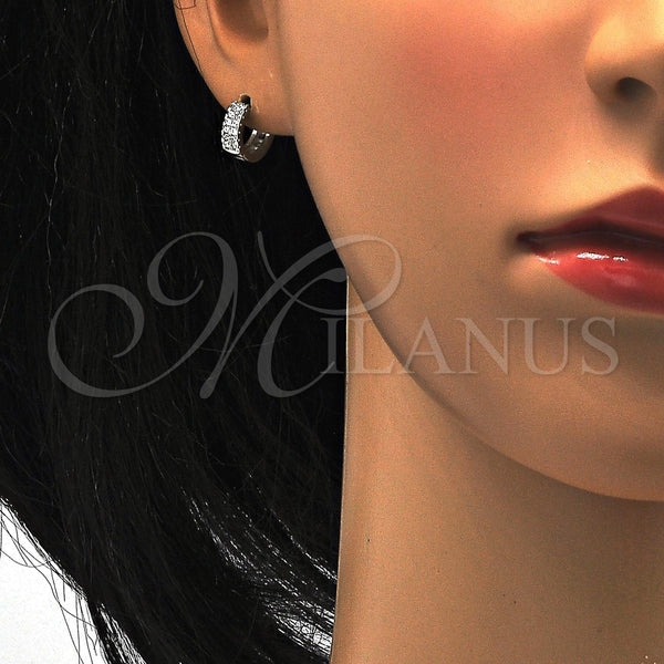 Sterling Silver Hoop Earrings — Huggie Hoop with White Cubic Zirconia Polished 02. — alternate product view — SKU 116135 | Plata 925 aretes de aro — Huggie Hoop with blanco Cubic Zirconia pulido 02. — SKU 116135