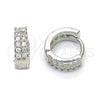 Sterling Silver Huggie Hoop, with White Cubic Zirconia, Polished, Rhodium Finish, 02.186.0047.10