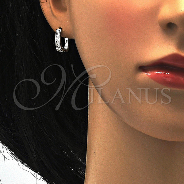 Sterling Silver Hoop Earrings — Huggie Hoop with White Cubic Zirconia Polished 02. — alternate product view — SKU 116139 | Plata 925 aretes de aro — Huggie Hoop with blanco Cubic Zirconia pulido 02. — SKU 116139