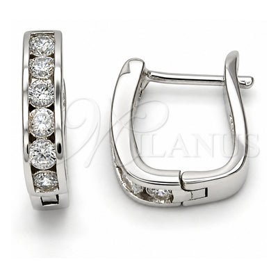 Sterling Silver Huggie Hoop, with White Cubic Zirconia, Polished, Rhodium Finish, 02.186.0051.10