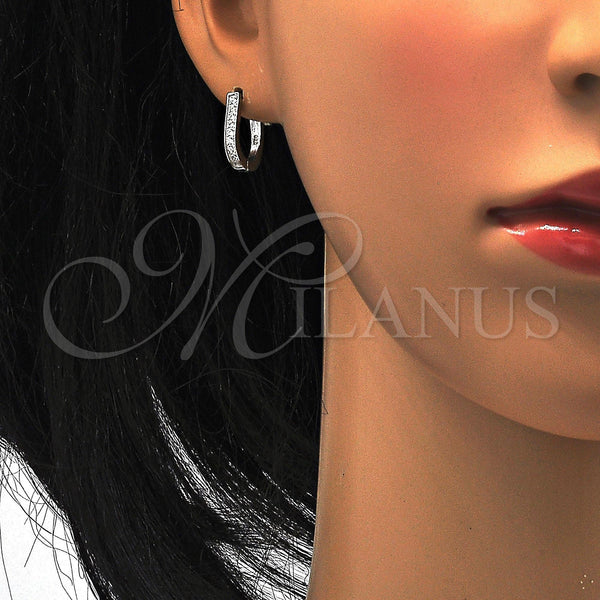 Sterling Silver Hoop Earrings — Huggie Hoop with White Cubic Zirconia Polished 02. — alternate product view — SKU 116140 | Plata 925 aretes de aro — Huggie Hoop with blanco Cubic Zirconia pulido 02. — SKU 116140