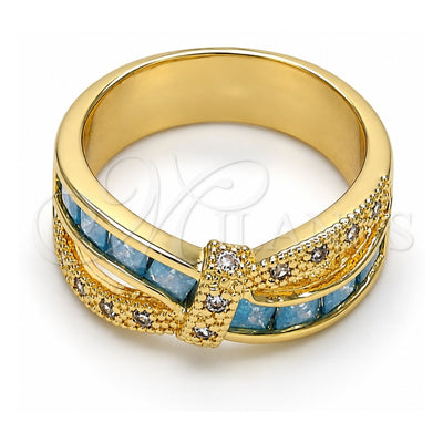 Oro Laminado Multi Stone Ring, Gold Filled Style with Aquamarine and White Cubic Zirconia, Polished, Golden Finish, 01.210.0045.13.08 (Size 8)