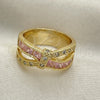 Oro Laminado Multi Stone Ring, Gold Filled Style with Pink and White Cubic Zirconia, Polished, Golden Finish, 01.210.0045.14.08 (Size 8)