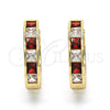 Oro Laminado Huggie Hoop, Gold Filled Style with Garnet and White Cubic Zirconia, Polished, Golden Finish, 02.237.0004.2.20