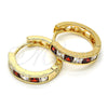 Oro Laminado Huggie Hoop, Gold Filled Style with Garnet and White Cubic Zirconia, Polished, Golden Finish, 02.237.0004.2.20