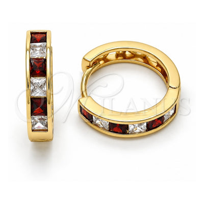 Oro Laminado Huggie Hoop, Gold Filled Style with Garnet and White Cubic Zirconia, Polished, Golden Finish, 02.237.0004.2.20