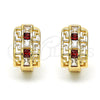Oro Laminado Huggie Hoop, Gold Filled Style Greek Key Design, with Garnet and White Cubic Zirconia, Polished, Golden Finish, 02.237.0015.2.15