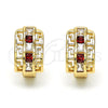 Oro Laminado Huggie Hoop, Gold Filled Style Greek Key Design, with Garnet and White Cubic Zirconia, Polished, Golden Finish, 02.237.0015.2.15