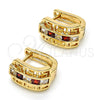 Oro Laminado Huggie Hoop, Gold Filled Style Greek Key Design, with Garnet and White Cubic Zirconia, Polished, Golden Finish, 02.237.0015.2.15