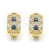 Oro Laminado Huggie Hoop, Gold Filled Style Greek Key Design, with Sapphire Blue and White Cubic Zirconia, Polished, Golden Finish, 02.237.0015.4.15