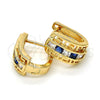 Oro Laminado Huggie Hoop, Gold Filled Style Greek Key Design, with Sapphire Blue and White Cubic Zirconia, Polished, Golden Finish, 02.237.0015.4.15