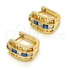 Oro Laminado Huggie Hoop, Gold Filled Style Greek Key Design, with Sapphire Blue and White Cubic Zirconia, Polished, Golden Finish, 02.237.0015.4.15