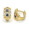 Oro Laminado Huggie Hoop, Gold Filled Style Greek Key Design, with Sapphire Blue and White Cubic Zirconia, Polished, Golden Finish, 02.237.0015.4.15