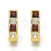 Oro Laminado Huggie Hoop, Gold Filled Style with Garnet and White Cubic Zirconia, Polished, Golden Finish, 02.237.0018.2.15