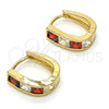 Oro Laminado Huggie Hoop, Gold Filled Style with Garnet and White Cubic Zirconia, Polished, Golden Finish, 02.237.0018.2.15