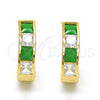 Oro Laminado Huggie Hoop, Gold Filled Style with Green and White Cubic Zirconia, Polished, Golden Finish, 02.237.0018.3.15