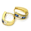 Oro Laminado Huggie Hoop, Gold Filled Style with Sapphire Blue and White Cubic Zirconia, Polished, Golden Finish, 02.237.0018.4.15