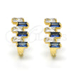 Oro Laminado Huggie Hoop, Gold Filled Style Baguette Design, with Sapphire Blue and White Cubic Zirconia, Polished, Golden Finish, 02.237.0021.4.15