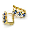 Oro Laminado Huggie Hoop, Gold Filled Style Baguette Design, with Sapphire Blue and White Cubic Zirconia, Polished, Golden Finish, 02.237.0021.4.15
