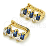 Oro Laminado Huggie Hoop, Gold Filled Style Baguette Design, with Sapphire Blue and White Cubic Zirconia, Polished, Golden Finish, 02.237.0021.4.15