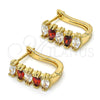 Oro Laminado Huggie Hoop, Gold Filled Style with Garnet and White Cubic Zirconia, Polished, Golden Finish, 02.237.0023.2.15