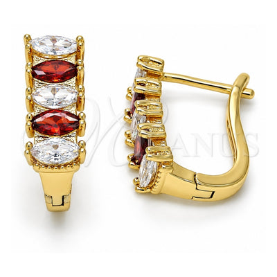 Oro Laminado Huggie Hoop, Gold Filled Style with Garnet and White Cubic Zirconia, Polished, Golden Finish, 02.237.0023.2.15