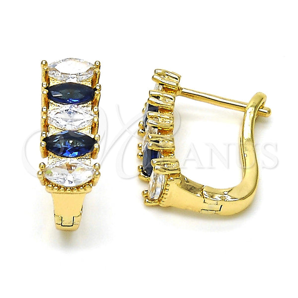 Gold Filled Hoop Earrings — Huggie Hoop with Sapphire Blue and White Cubic — main product view — SKU 116194 | Oro Laminado aretes de aro — Huggie Hoop with Sapphire Blue and blanco Cubic — SKU 116194
