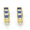 Oro Laminado Huggie Hoop, Gold Filled Style with Sapphire Blue and White Cubic Zirconia, Polished, Golden Finish, 02.237.0013.3.15