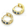 Oro Laminado Huggie Hoop, Gold Filled Style with Sapphire Blue and White Cubic Zirconia, Polished, Golden Finish, 02.237.0013.3.15