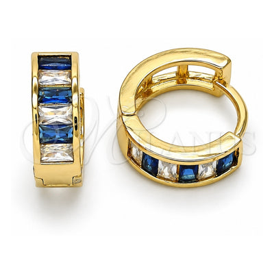 Oro Laminado Huggie Hoop, Gold Filled Style with Sapphire Blue and White Cubic Zirconia, Polished, Golden Finish, 02.237.0013.3.15