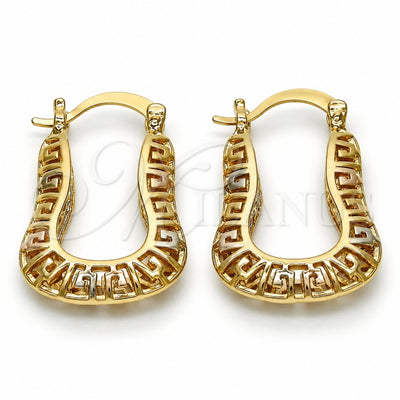 Oro Laminado Small Hoop, Gold Filled Style Greek Key Design, Polished, Tricolor, 02.102.0013.20