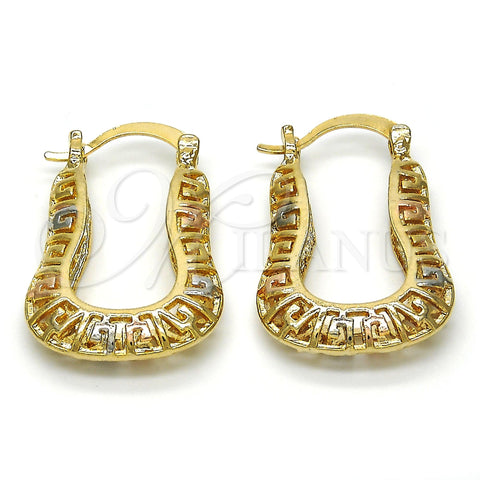 Oro Laminado Small Hoop, Gold Filled Style Greek Key Design, Polished, Tricolor, 02.102.0013.20
