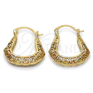 Gold Filled Hoop Earrings — Small Hoop Greek Key Design Polished Tricolor 02. — main product view — SKU 116206 | Oro Laminado aretes de aro — Small Hoop Greek Key diseño pulido Tricolor 02. — SKU 116206