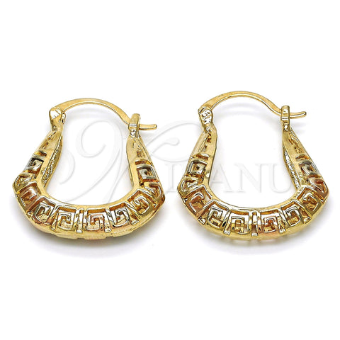 Oro Laminado Small Hoop, Gold Filled Style Greek Key Design, Polished, Tricolor, 02.102.0015.25
