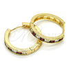 Oro Laminado Huggie Hoop, Gold Filled Style with Garnet and White Cubic Zirconia, Polished, Golden Finish, 02.267.0015.3.25