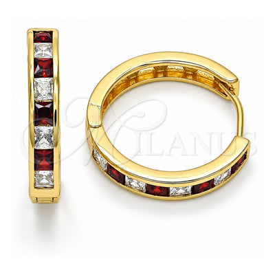 Oro Laminado Huggie Hoop, Gold Filled Style with Garnet and White Cubic Zirconia, Polished, Golden Finish, 02.267.0015.3.25