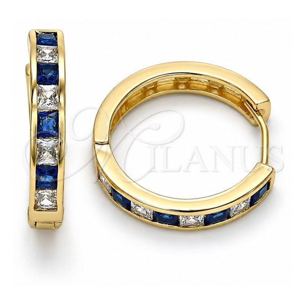 Oro Laminado Huggie Hoop, Gold Filled Style with Sapphire Blue and White Cubic Zirconia, Polished, Golden Finish, 02.267.0015.5.25